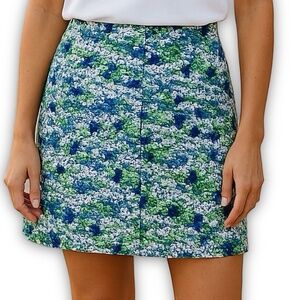 Talbots Skirt Blue Green Floral Print 10 Coastal Resort Summer Preppy Style